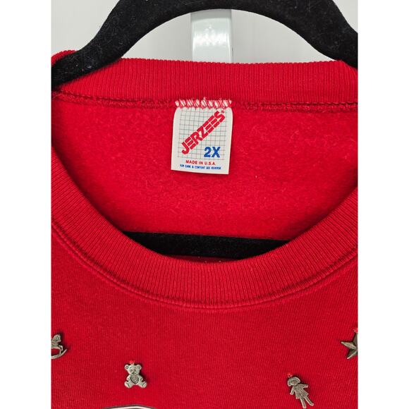 Vintage 1990s Jerzees Women's Red Christmas Printed Crewneck Sweater Size 2X - Picture 4 of 4